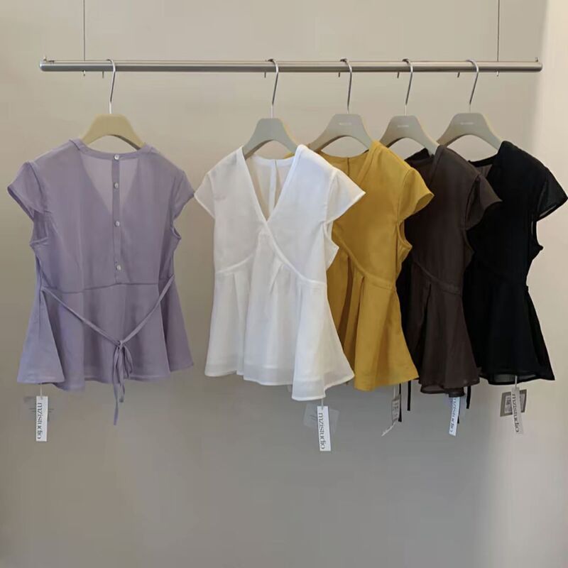 Regular Fashionable Bottoming Shirt, Casual Shirt, Pullover, Straight-Leg, Slimming, Elegant, Internet Celebrity, Korean Version for Summer