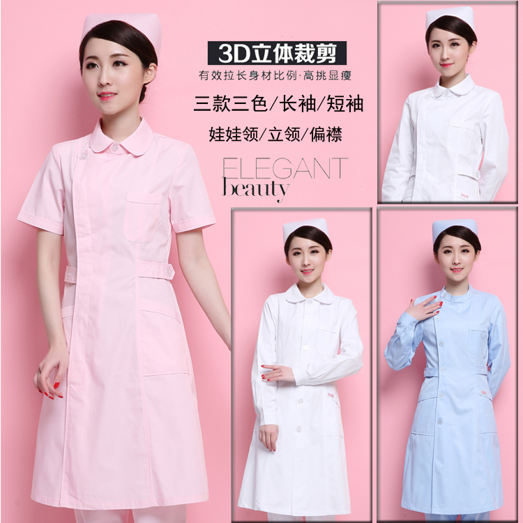 Health school laboratory clothes summer clothes short-sleeved female doll collar right-sided nurse clothes long-sleeved white blue pink winter pharmacy clothes