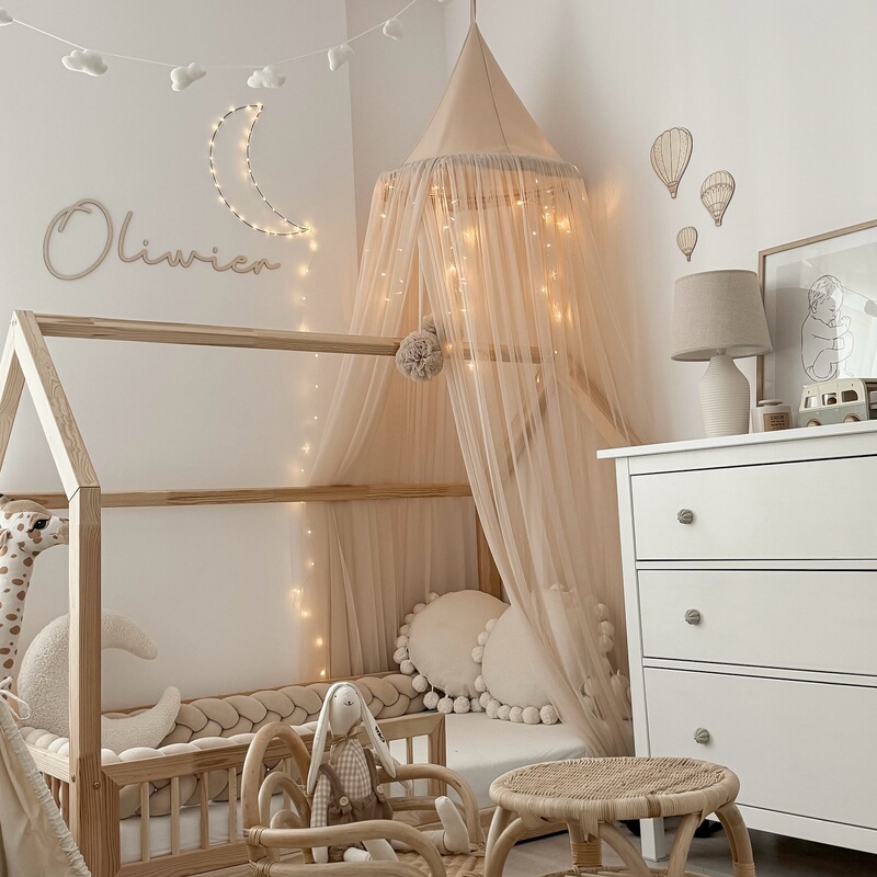 Korean Ins-Style Bed Canopy for Children's Room, Princess-Style Netting Bed Tent, Blackout Bed Curtain, Bedroom Headboard Decoration