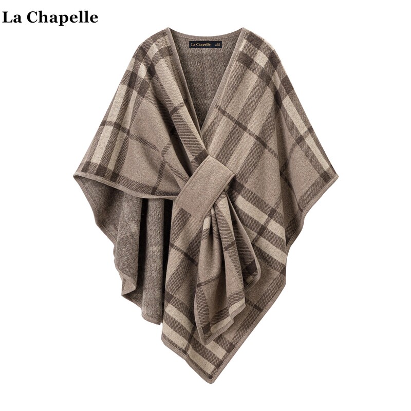 La Chapelle High-End Vintage Plaid Shawl for Women, Korean Style Cross-Over Cape La Chapelle High-End Vintage Plaid Shawl for Women, Korean Style Cross-Over Cape