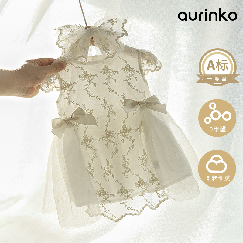 Baby Skirt Woman Baby Summer Dress Foreign Pie Princess Women Bao Yang is filled with a 100-day 100 old 100-day dinner gown