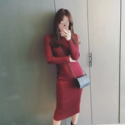 Thu đông 2018 mới áo len siêu dài mới qua đầu gối Áo len chạm đáy mỏng và váy dài nữ sinh viên