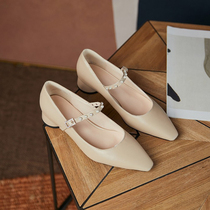 2021 spring new small size womens shoes 31 32 33 Middle heel square head single shoes coarse heel size 41-43 Mary Jane shoes