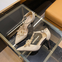 2021 spring new high heel single shoe small size 31 32 33 one word buckle tip large size womens shoes 41-43