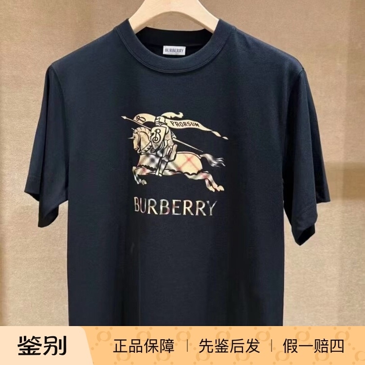 Burberry/Burberry Round Neck Gradient Equestrian Knight Horse Logo Cotton Short Sleeve T-Shirt Unisex