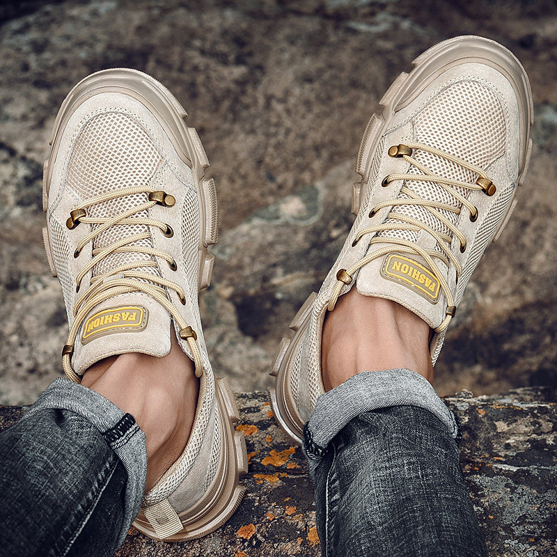 Western camel summer outdoor hiking shoes Men's lightweight hiking shoes breathable mesh cross-country sports running shoes