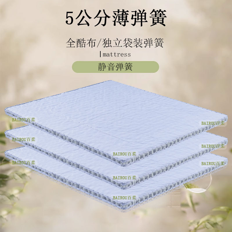 5-Point Independent Pocket Spring Reinforced Thin Spring Mattress, Hard Cool Fabric, Silent Children's Tatami Double Mattress