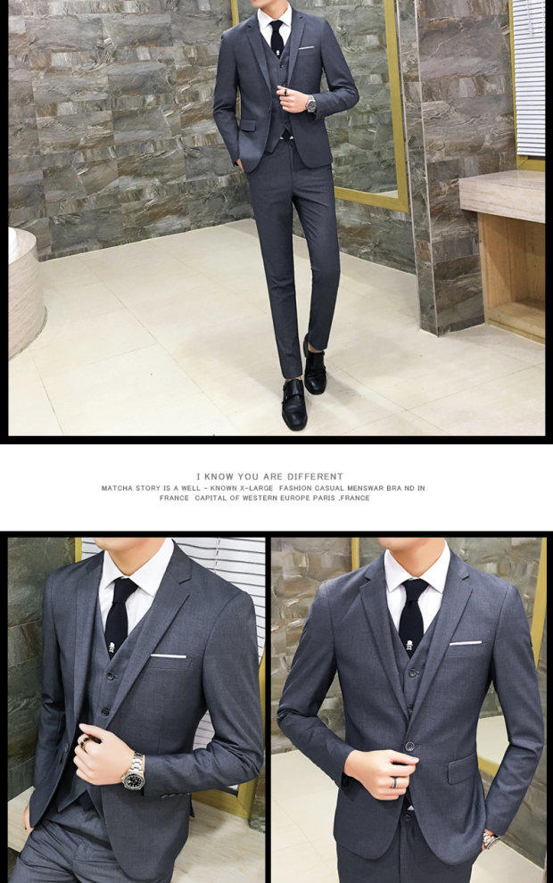 Bộ đồ vest nam ba mảnh phù hợp với mùa thu phiên bản Hàn Quốc của bộ đồ nhỏ tự trồng chuyên nghiệp - Suit phù hợp quần kaki nam đẹp