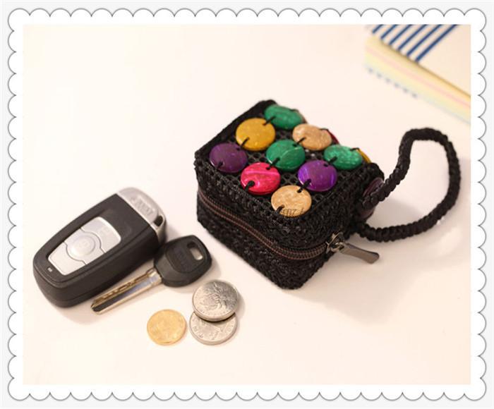 Factory Direct Sale Bohemian Ethnic Style New Coin Purse Coconut Shell Small Square Bag for Women