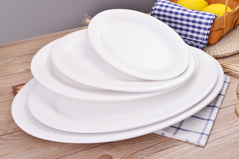 10.12,14 inch cá tấm lớn hình bầu dục dày tấm gốm đơn giản món cá trắng bộ đồ ăn gia dụng - Đồ ăn tối dĩa nhựa