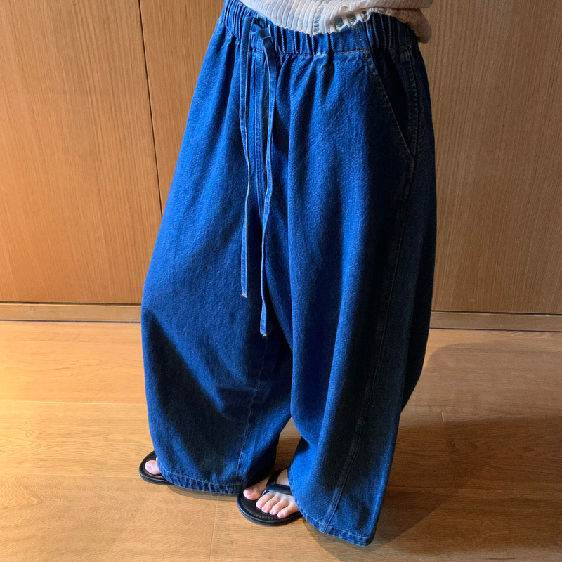Summer New Vintage Washed Blue Denim Wide-Leg Pants for Women, Relaxed Fit, Casual, Slimming, Elastic Waist, Cropped Pants Summer New Vintage Washed Blue Denim Wide-Leg Pants for Women, Relaxed Fit, Casual, Slimming, Elastic Waist, Cropped Pants