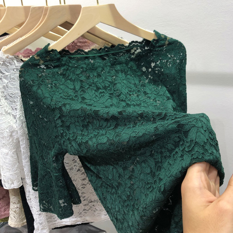 2023 Summer New Style Ladylike Sexy Lace Shirt Women's Cut Out Bell Sleeve Top Round Neck Short Sleeve T-Shirt