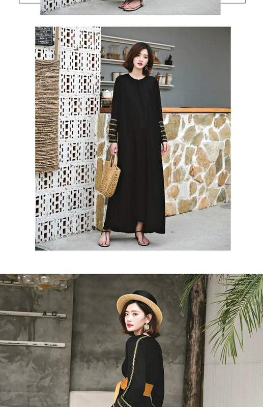 Dubai Travel Women Summer Summer Sunscreen Sun Black Robe 2018 Mới đến mắt cá chân Jumpsuit - Cộng với kích thước quần áo