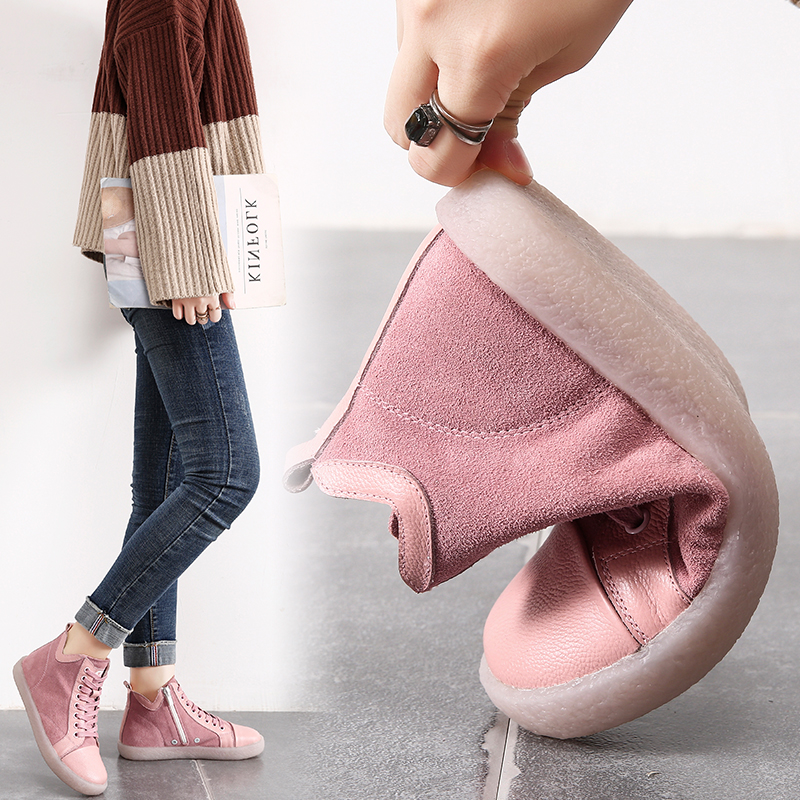 Giày cao nữ 2018 mới bằng da mềm đế mềm thời trang hoang dã Sinh viên phiên bản Hàn Quốc của giày đế bằng trắng đế mềm giày the thao nữ sneaker