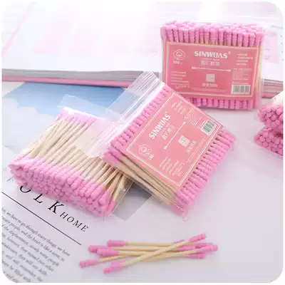 Pink girl heart exclusive cotton swabs, double-headed bamboo cotton swabs, 100 disposable makeup removal tools, cotton swabs, cotton balls