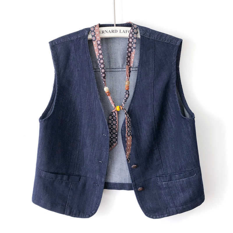 European Style Dark Blue V-Neck Denim Vest Women's Sleeveless Vest Elegant Thin Jacket 2026 Spring and Autumn New Model European Style Dark Blue V-Neck Denim Vest Women's Sleeveless Vest Elegant Thin Jacket 2026 Spring and Autumn New Model
