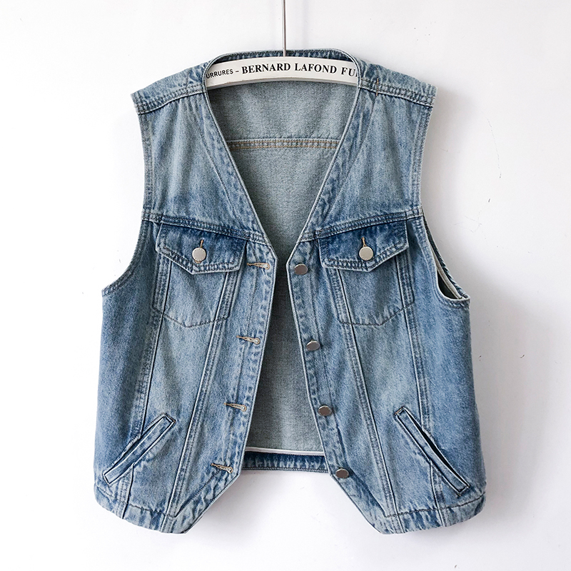 European Style Versatile Fashion V-Neck Denim Vest for Women, Loose Casual Slimming Sleeveless Waistcoat for Spring and Summer European Style Versatile Fashion V-Neck Denim Vest for Women, Loose Casual Slimming Sleeveless Waistcoat for Spring and Summer