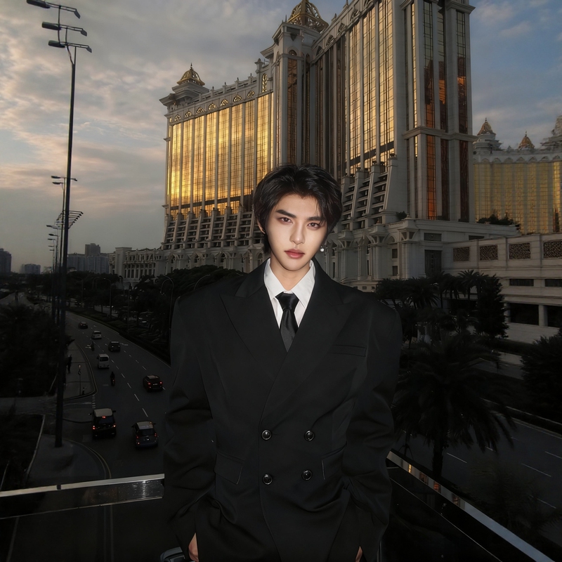 Black Double-Breasted Suit Jacket Men's Suit Autumn Slim Fit High-End Stylish Shoulder-Padded Double-Breasted Suit