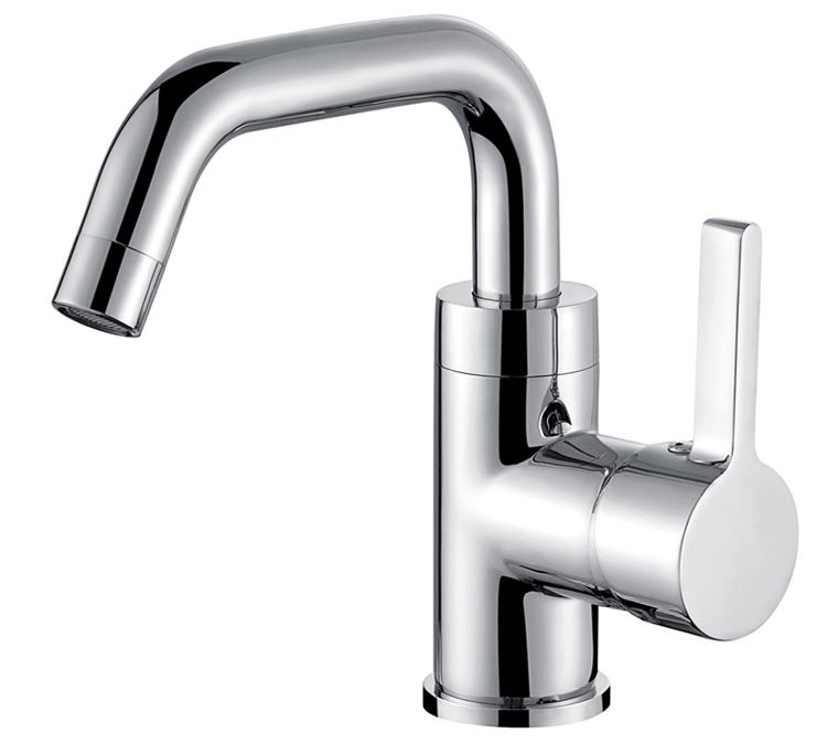 DERUI electroplating chrome mirror tap hot and cold full copper stage basin single hole 360 swivel to put balcony M022