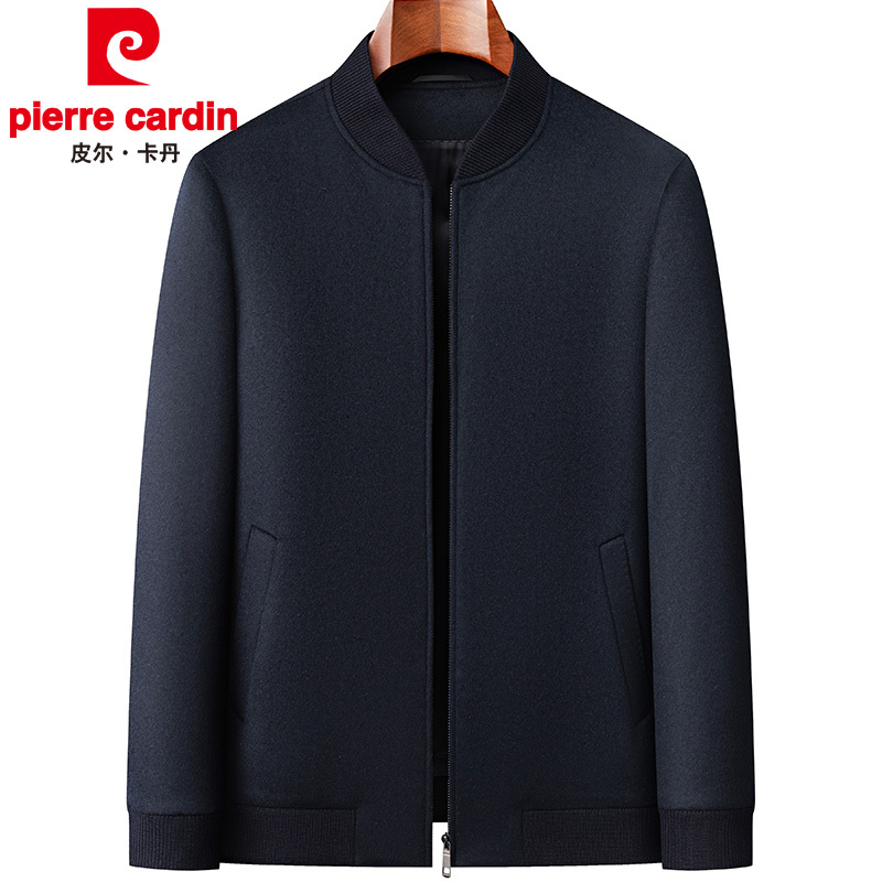 Pierre Cardin New Autumn and Winter Men's Cashmere Jacket Casual Middle-Aged Men's Short Baseball Collar Jacket