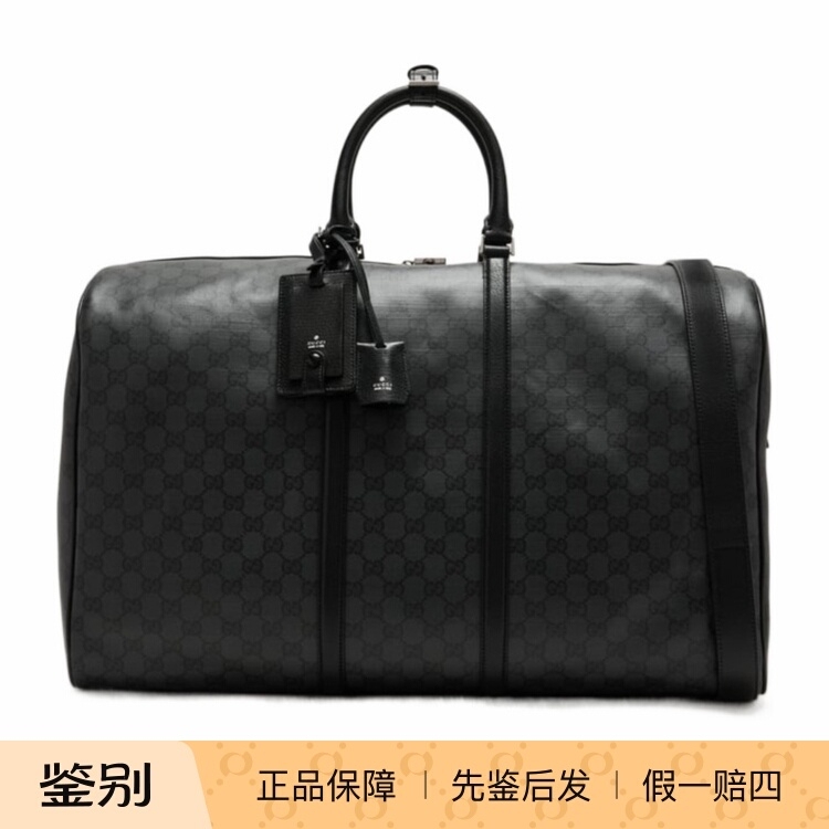 Gucci Men's Black Essence Large Monogram Coated Canvas Travel Bag Duffel Bag Gucci Men's Black Essence Large Monogram Coated Canvas Travel Bag Duffel Bag
