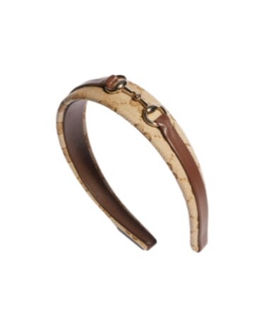 Gucci Women's Sand-Colored Brown Horsebit Monogram Logo Hairband Hairpin Accessory