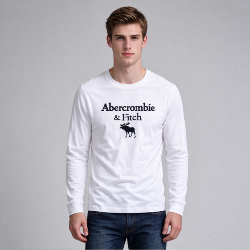 Abercrombie&Fitch Long-Sleeved T-Shirt Men's American Af Autum Pure Cotton Round Neck Trendyy Casual Bottoming Shirt