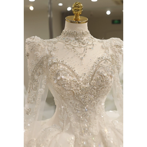 Свадебное платье с длинными рукавами в стиле французского дворца 2025 Новый стиль свадебная тяжелая индустрия