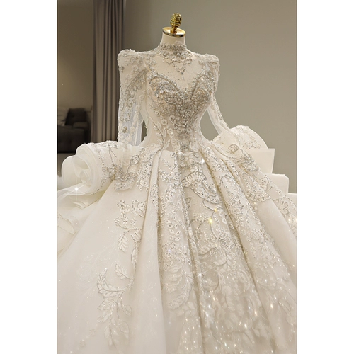 Свадебное платье с длинными рукавами в стиле французского дворца 2025 Новый стиль свадебная тяжелая индустрия