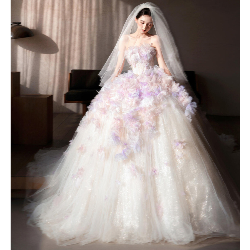 Bridal Main Wedding Dress 2026 New Style Strapless Pink Runaway Princess High-End Custom-Made Petite Wedding Gown Bridal Main Wedding Dress 2026 New Style Strapless Pink Runaway Princess High-End Custom-Made Petite Wedding Gown