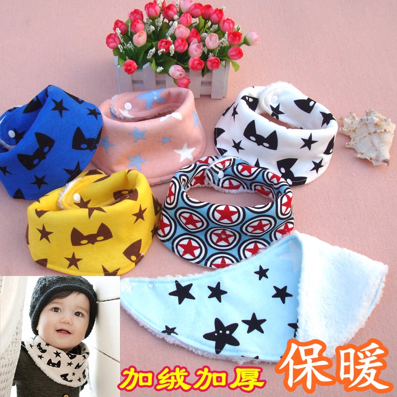 Special plus velvet thick snap button baby triangle towel pure cotton autumn and winter baby bib bib newborn double layer