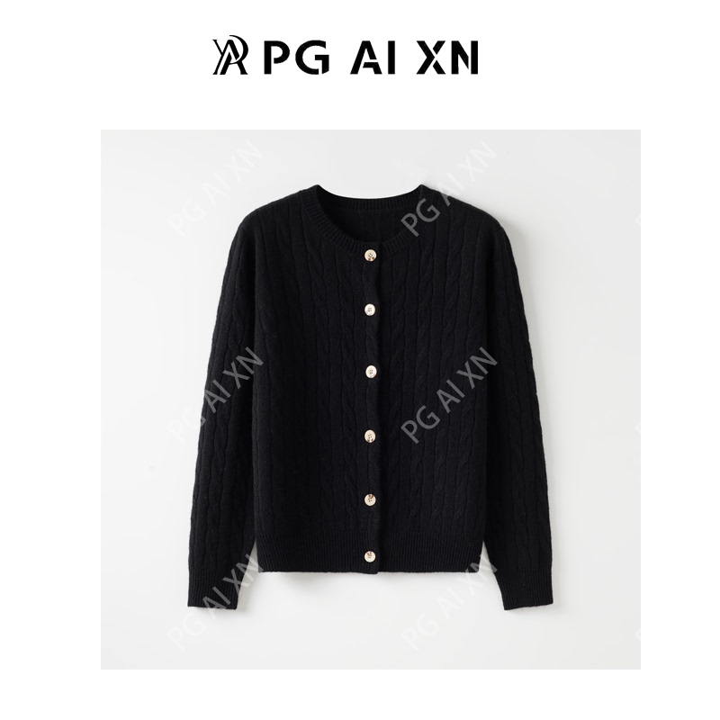 【Exclusive to Da Pan】Pg Ai Xn Product, Cable Knit Round Neck Elegant Knit Cardigan, All Wool Pgxn 1366