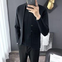Cardigan mens autumn new Korean slim trend solid color sweater youth thin casual handsome sweater coat