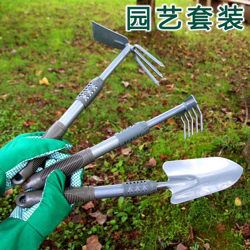 Thickened flower planting small shovel gardening three-piece set potted plant shovel hoe rake planting garden set gardening tools for growing flowers and catching the sea