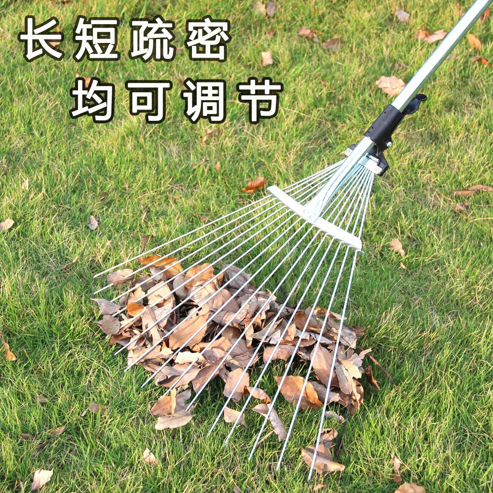 Garden grass rake deciduous rake 15 teeth rake iron rake lawn cleaning rake telescopic gardening rake garden wire rake