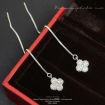 Pure silver 999 four-leaf straw earline with drill earrings 2023 New minimalist design sensual girlfriends Girlfriends Gift