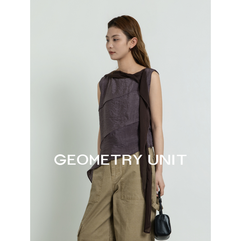 Geometric Unit Tank Top for Women, Summer Ribbon Scarf Design, Slimming and Super Pretty, Versatile Shirt, Slim-Fit Sleeveless Top