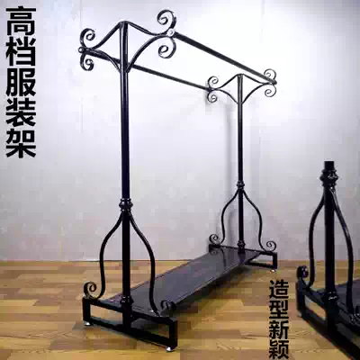 European style vintage clothing store display rack double-row parallel bars shelf side hanging children's clothing hanger landing ticket