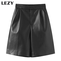 Lizi LEZY2021 years high waist loose Joker leather pants wide legs wear A word five-point shorts women thin
