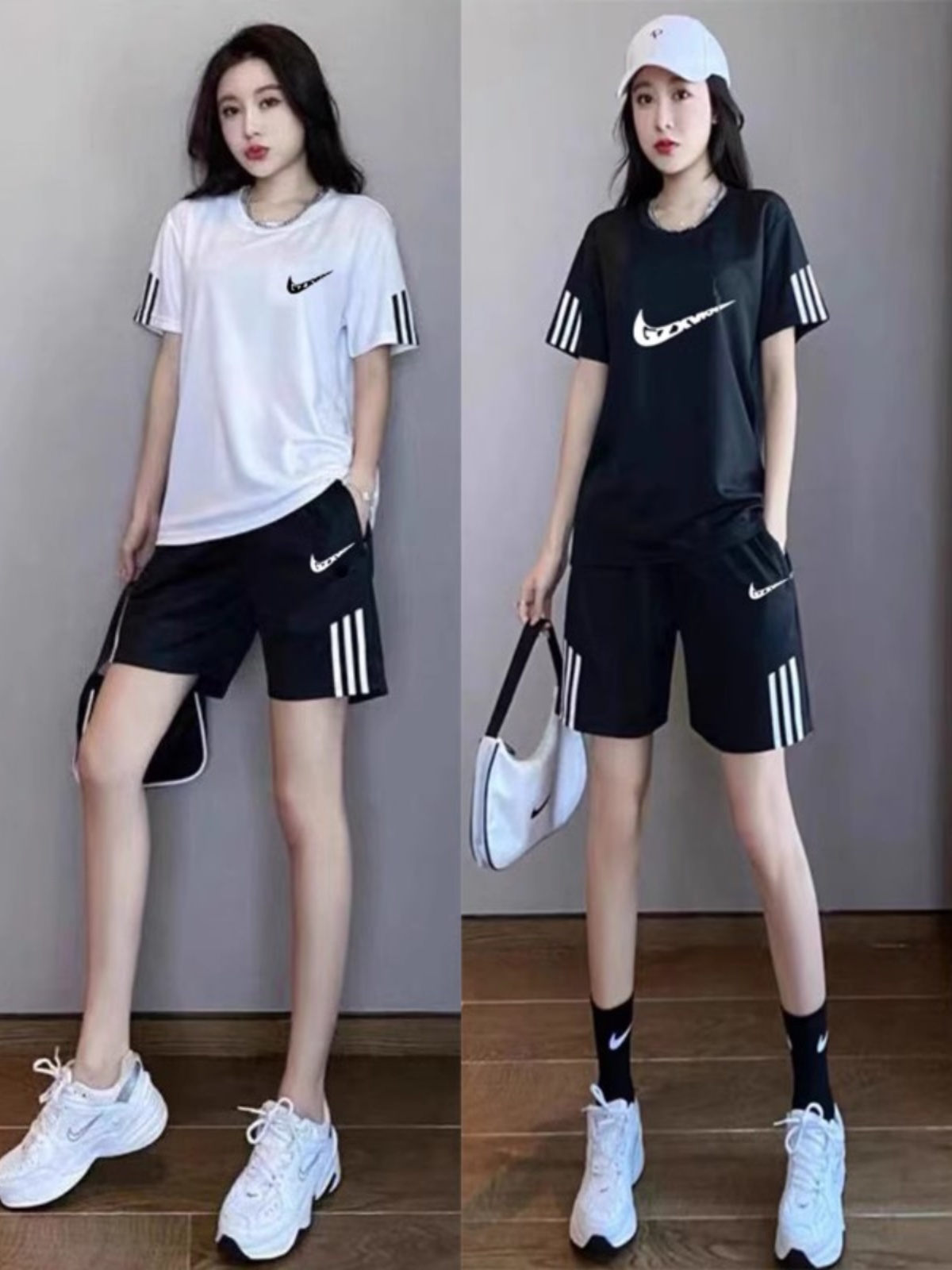 <!--品牌女装运动休闲时尚情侣套装男夏季透气跑步五分短裤速干两件套-->