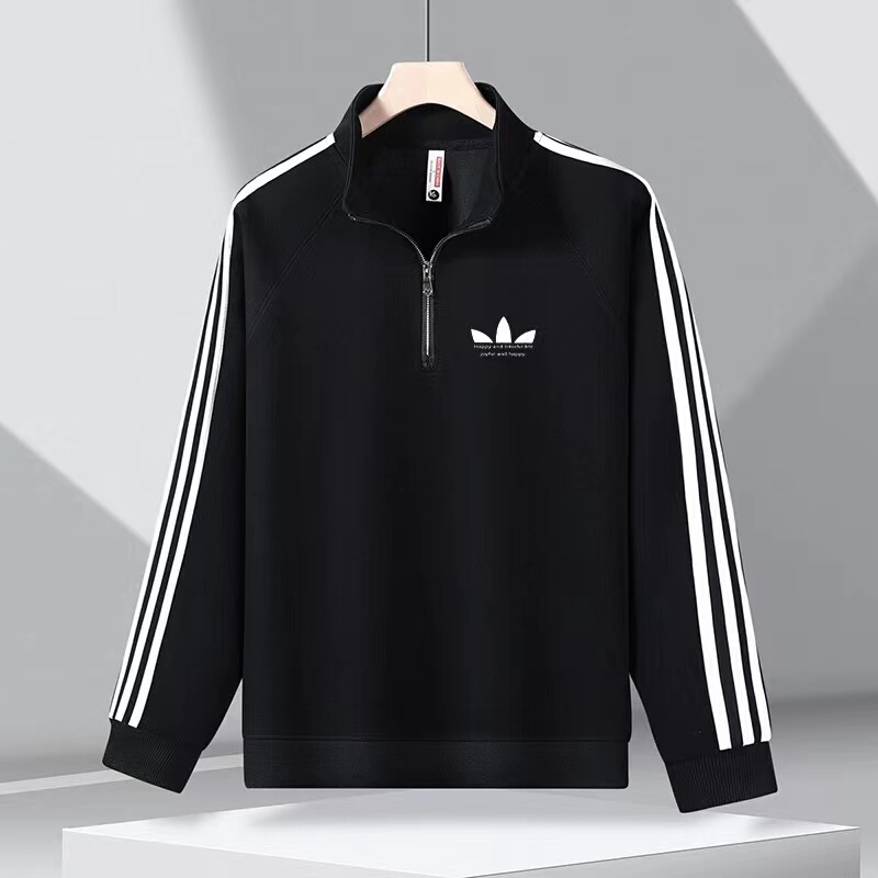 Sports Three-Leaf Half-Zip Sweatshirt for Women with Three Stripes and Stand-Up Collar, Loose Casual Versatile Top for Autumn and Winter, Unisex Base Layer Shirt