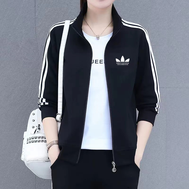 Women's Sports Three-Stripe Jacket, New Spring and Autumn Style, Casual Student Running Stand-Collar Top, Cardigan Baseball Jacket, Trendy Women's Sports Three-Stripe Jacket, New Spring and Autumn Style, Casual Student Running Stand-Collar Top, Cardigan Baseball Jacket, Trendy