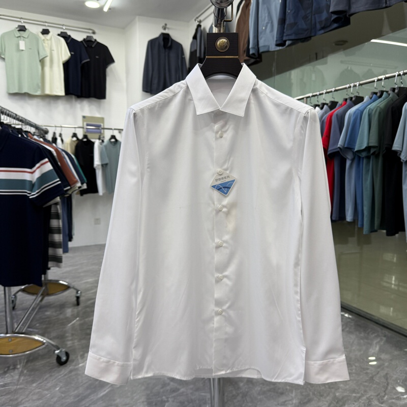 【H Brand】Slightly Stretchy! Spring and Autumn Business Casual White Long-Sleeve Shirt for Men, Breathable and Comfortable Casual Shirt with a Turn-Down Collar