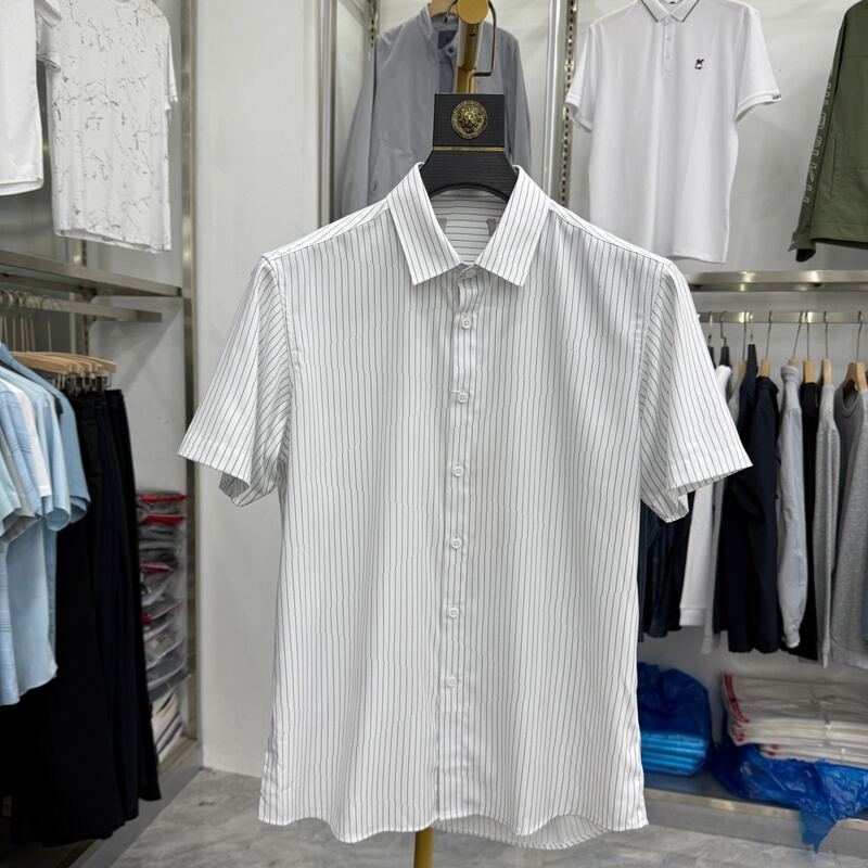 【H Brand】Smooth and Cool! Summer Business Men's Short-Sleeve Shirt, White Striped Breathable Formal Shirt, Trendy 【H Brand】Smooth and Cool! Summer Business Men's Short-Sleeve Shirt, White Striped Breathable Formal Shirt, Trendy