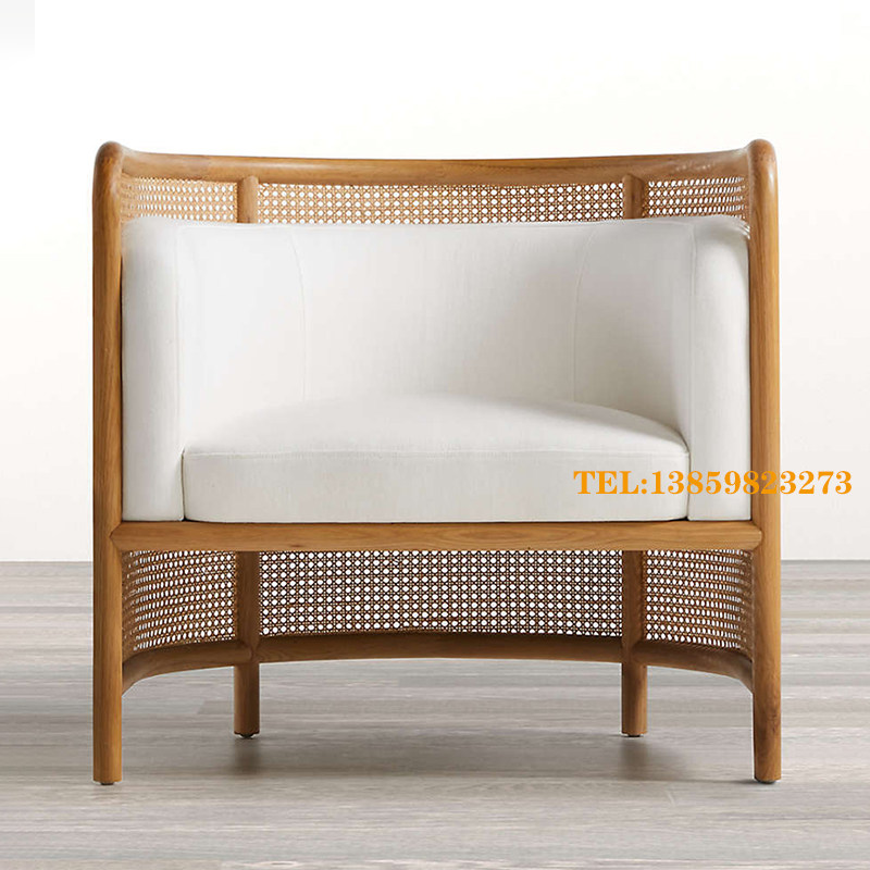 Nordic solid wood rattan balcony single sofa chair postmodern designer bed and breakfast hotel bedroom fabric lounge chair