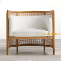 Nordic Solid Wood Rattan with balcony single sofa chair postmodern designer Minjuku hotel Bedroom fabric Leisure chair