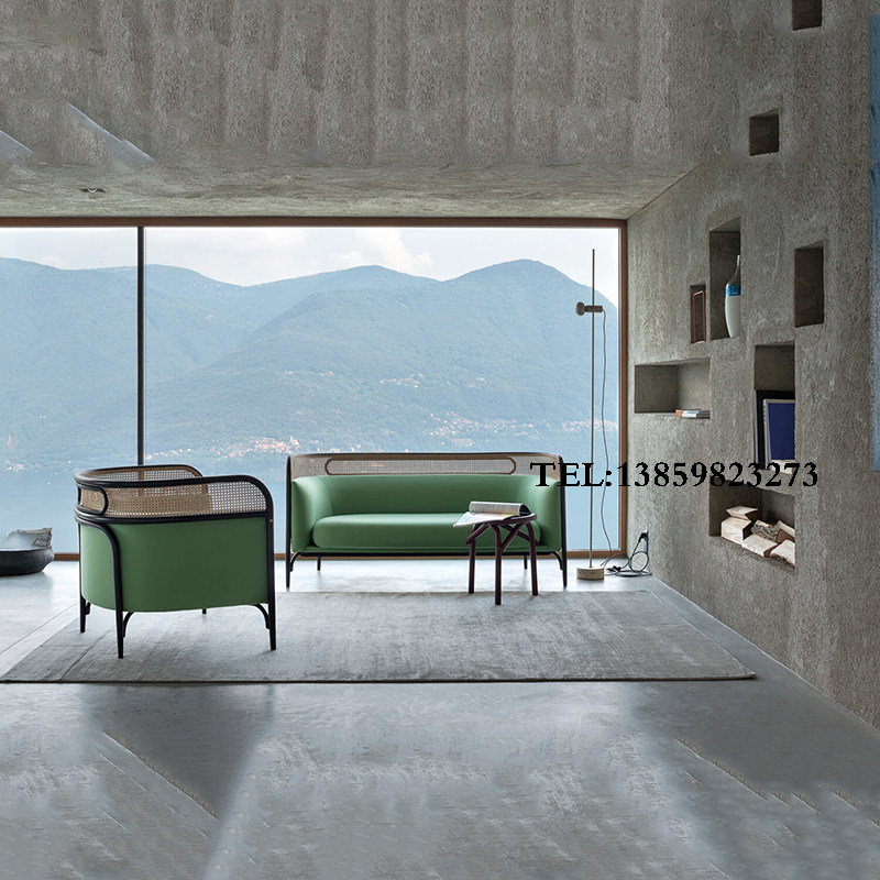 Post-modern hotel sales office negotiating reception leather art sofa new Chinese style single double solid wood rattan leisure chair