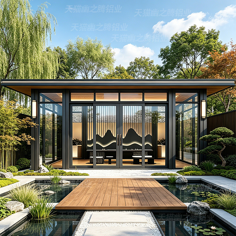Aluminum Alloy Pavilion Tea Room Outdoor Courtyard Sunroom Villa New Chinese Style Pavilion Fully Enclosed Aluminum Art Four-Corner Pavilion Aluminum Alloy Pavilion Tea Room Outdoor Courtyard Sunroom Villa New Chinese Style Pavilion Fully Enclosed Aluminum Art Four-Corner Pavilion
