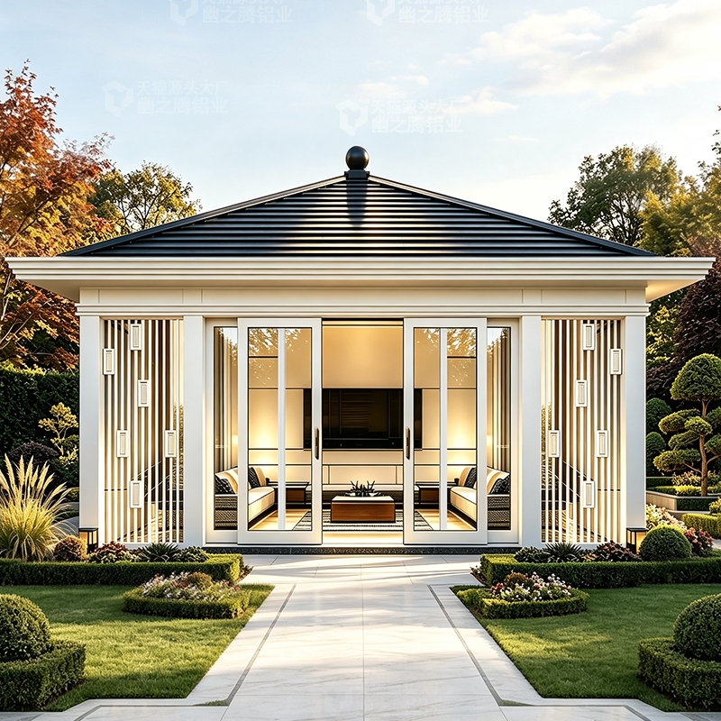 Aluminum Alloy Pavilion Tea Room, Song-Style Sunroom, Villa Outdoor Garden, New Chinese-Style Outdoor Courtyard Garden Pavilion Aluminum Alloy Pavilion Tea Room, Song-Style Sunroom, Villa Outdoor Garden, New Chinese-Style Outdoor Courtyard Garden Pavilion