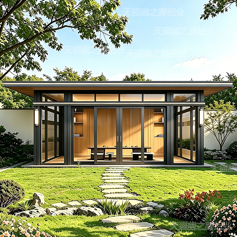 Aluminum Alloy Tea Room Sunroom Outdoor Aluminum Art Pavilion New Chinese Style Villa Modern Courtyard Outdoor Garden Glass Room Aluminum Alloy Tea Room Sunroom Outdoor Aluminum Art Pavilion New Chinese Style Villa Modern Courtyard Outdoor Garden Glass Room